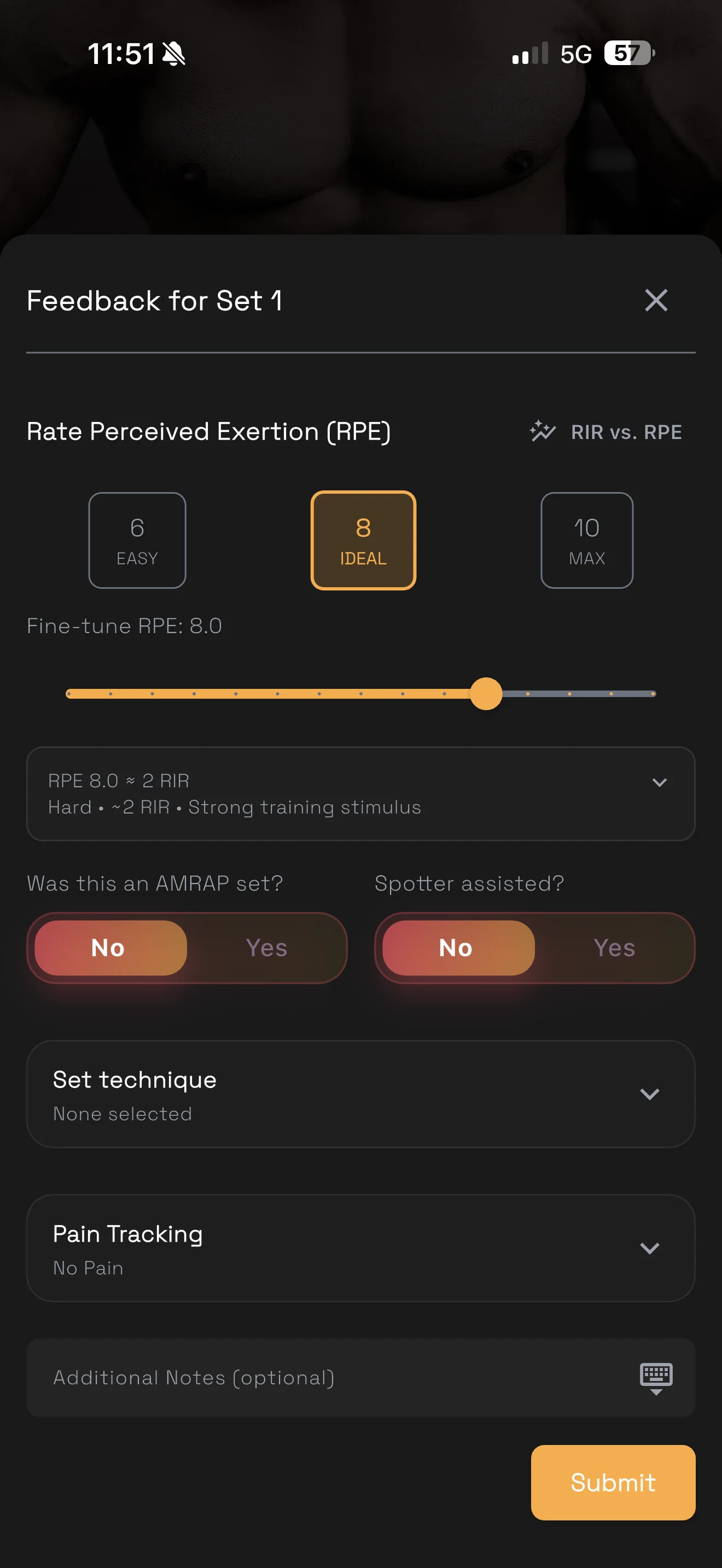 Workout feedback summary from a session.
